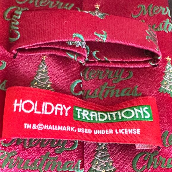 Holiday Traditions Hallmark Christmas Tie Red Green "Merry Christmas" 58" - Picture 4 of 7